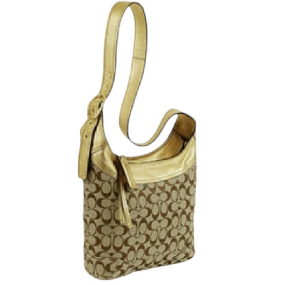 NWT COACH BLEEKER SIGNATURE SOPHIE CROSSBODY IN KHAKI/GOLD